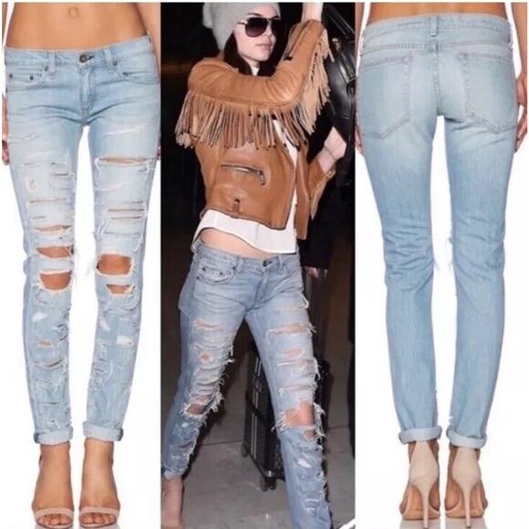rag & bone The Dre Jeans Thrasher Ripped Denim Light Wash Size 27 ASO Celebs - Picture 2 of 10